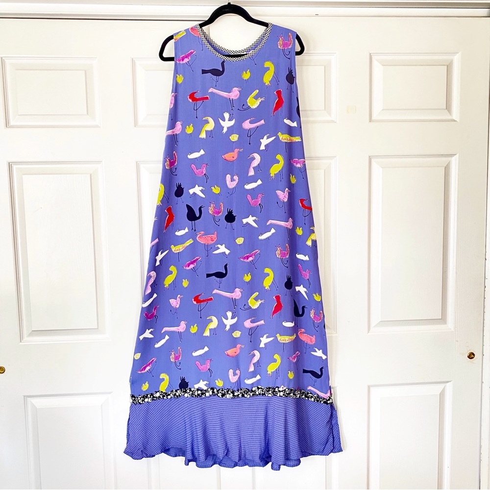 Vintage Maxi Dress 80’s Sleeveless Whimsical Birds L - Picture 3 of 14